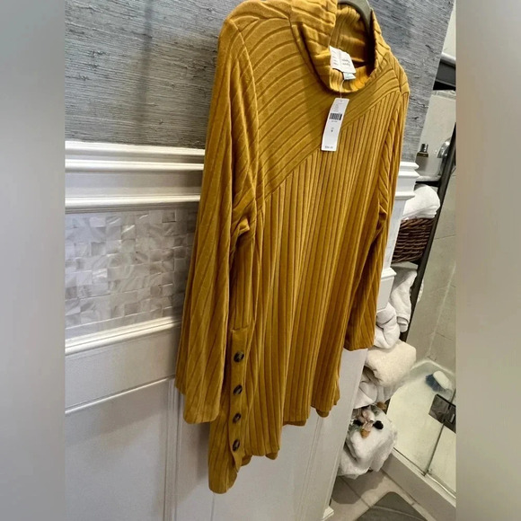 NWT new Anthropologie Saturday Sunday ribbed tunic sweater medium gold yellow - Picture 5 of 11